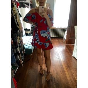 John Zack Wrap Front Cold Shoulder Dress